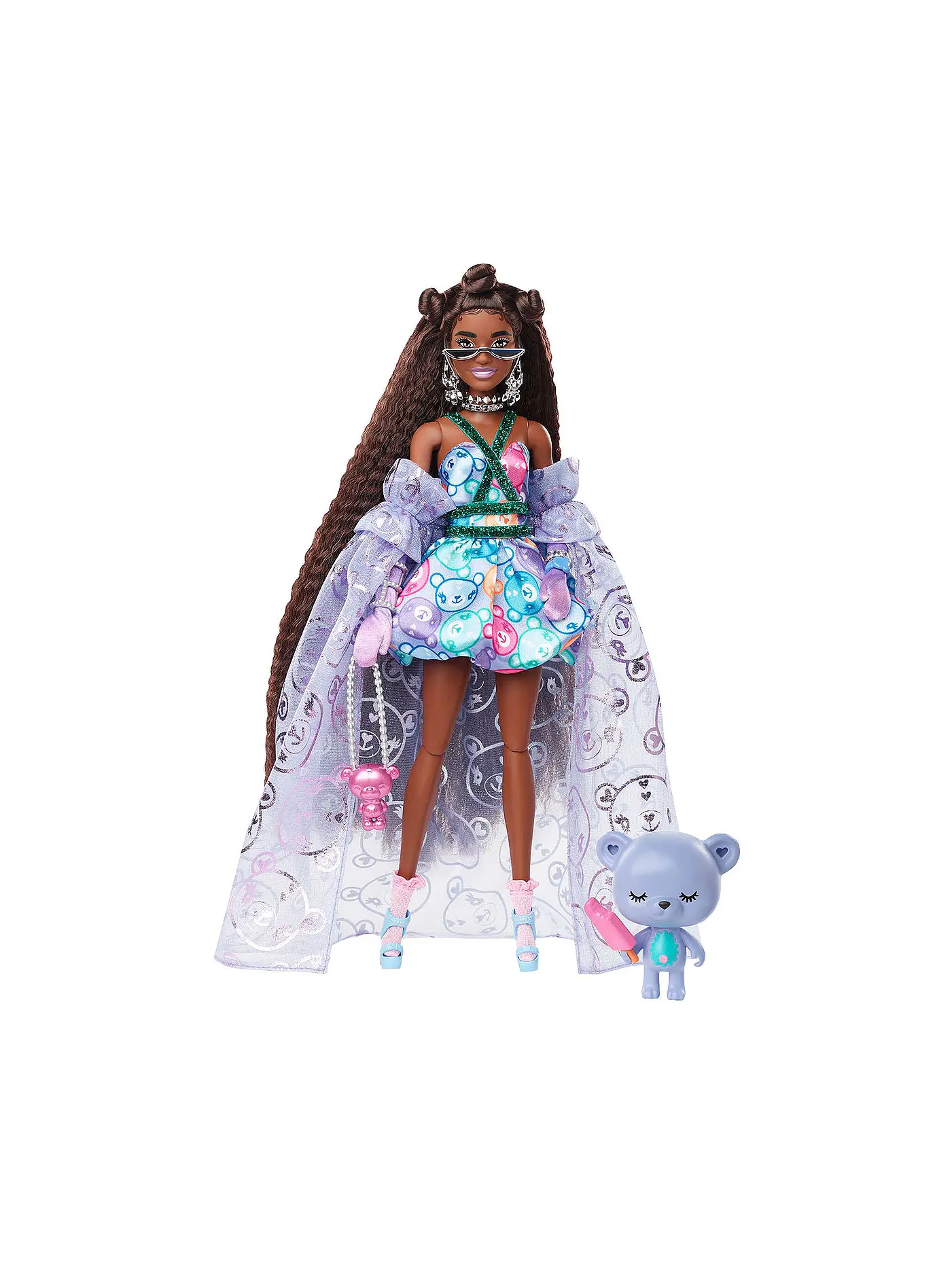 MATTEL | Barbie Extra Fancy Puppe im lila Kleid mit Teddymuster | 